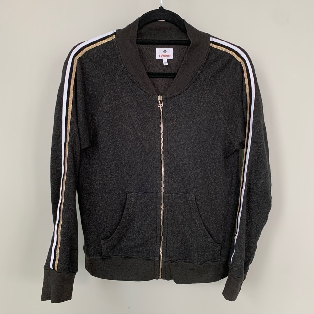 Sundry Dark Gray Jacket With Gold & White Stripes on Arm Size 2/M